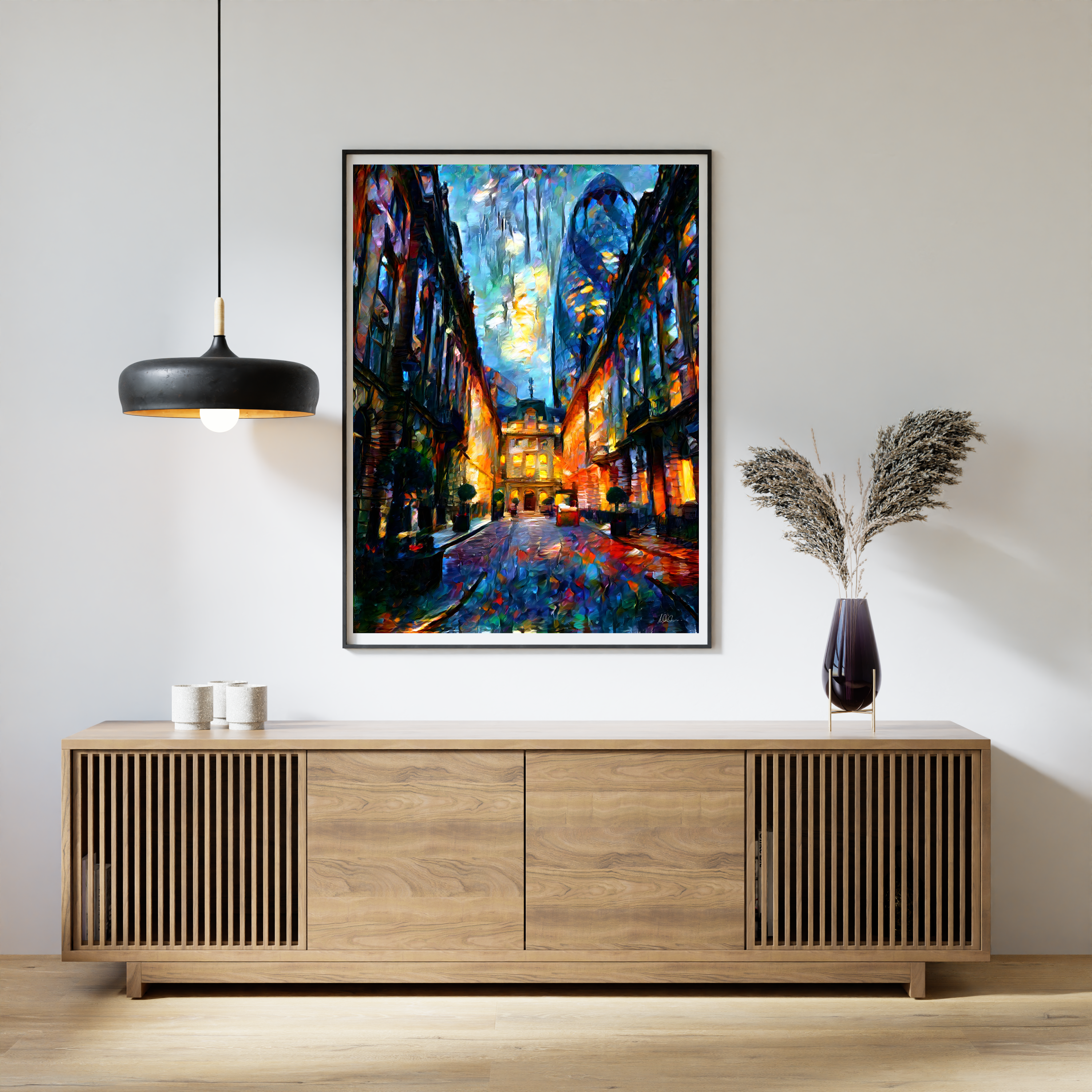 This image is a piece of artwork by digital artist Danny Chambers. It features a print of Gherkin at 30 St Mary Axe in London.